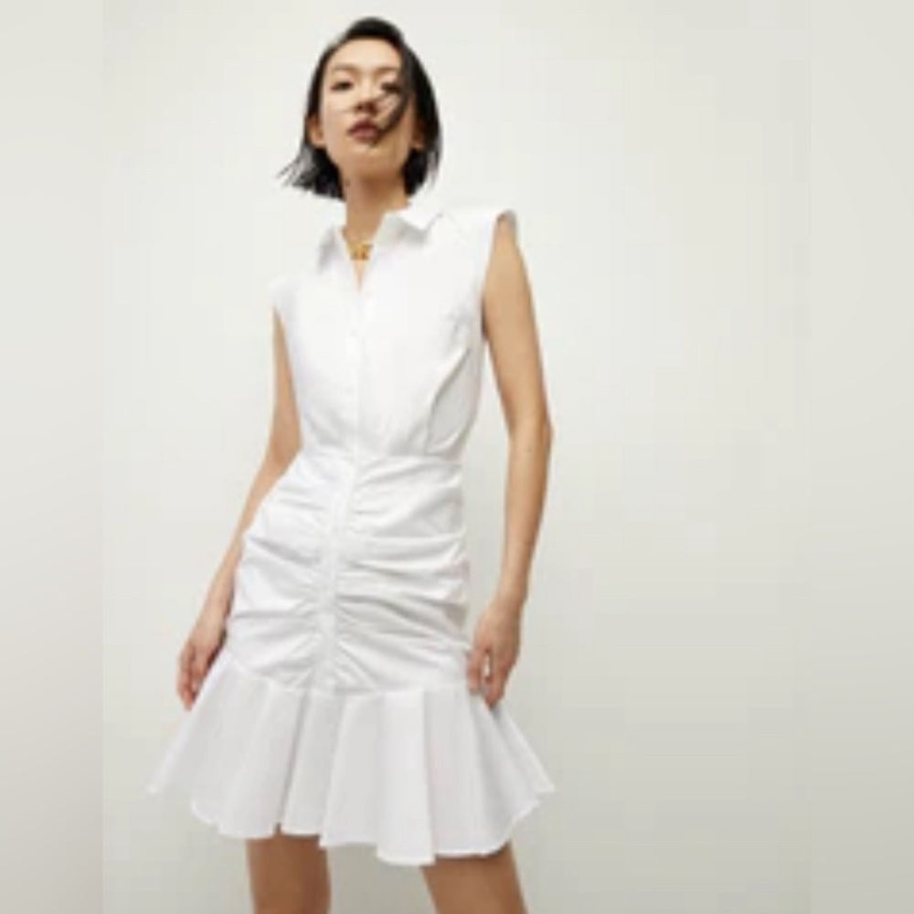 NWT VERONICA BEARD Bell Button Down Ruched White Dress | Size 4